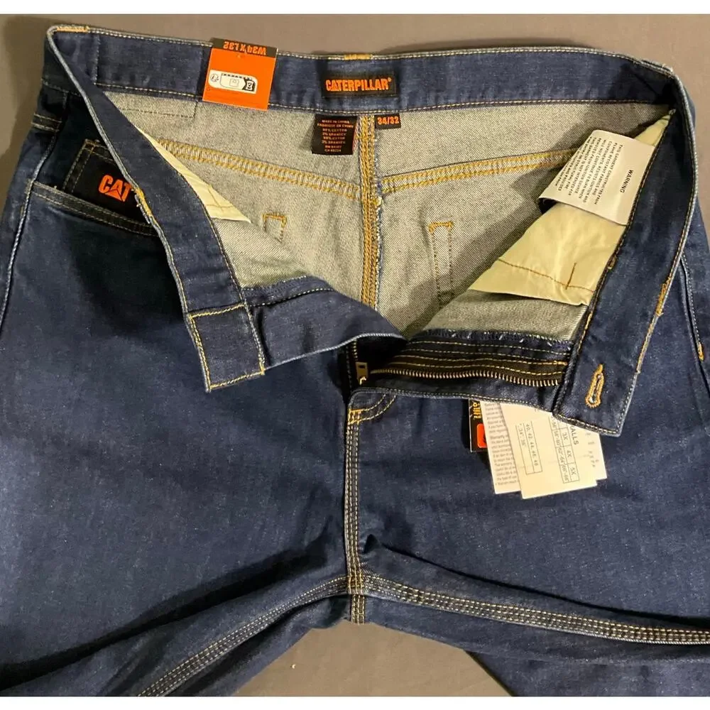 NWT Men's CAT CA 2 Dark Stone Denim Work Jeans 34X32 Stretch Flame Resistant $99